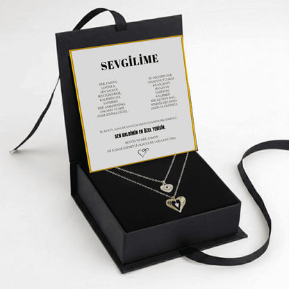 "Sevgilime" Çift Kalp Kolye Anlamlı Not ve Kutulu