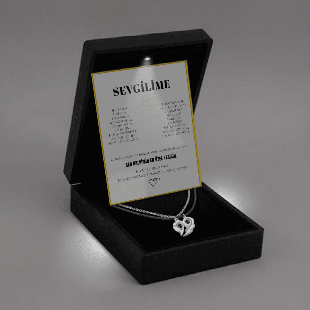 "Sevgilime" 100 dilde seni seviyorum çift kalp kolye