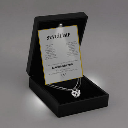 "Sevgilime" 100 dilde seni seviyorum çift kalp kolye