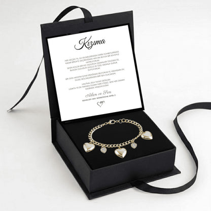 "Kızıma" Balon Kalpli, Charmlı Bileklik Anlamlı Not ve Kutulu