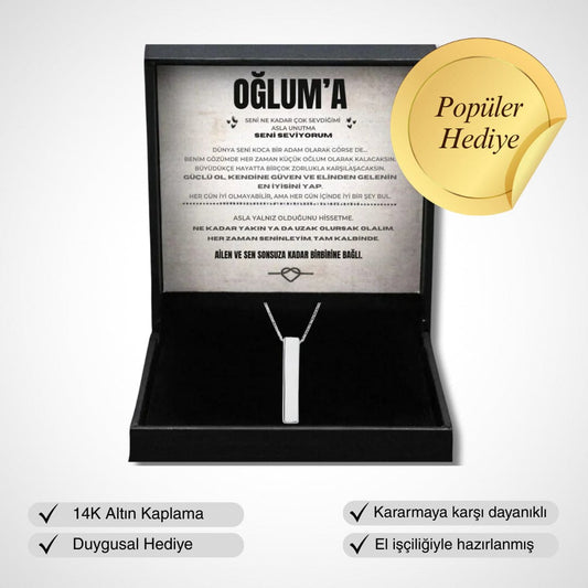 ''Oğluma'' Çubuk Kolye Anlamlı Not ve Kutulu