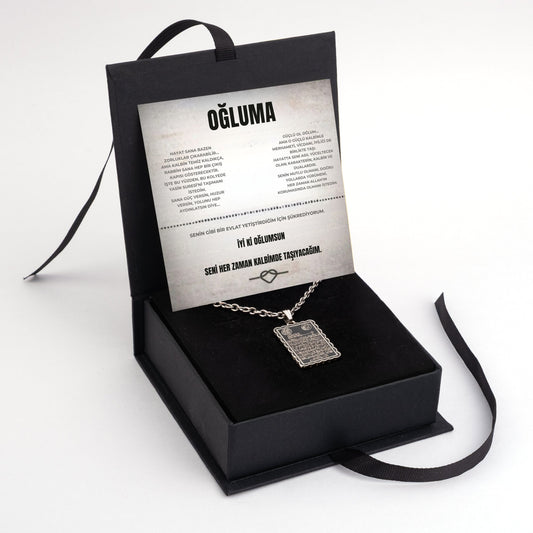 ''Oğluma'' Dua Kolye Ayetel Kürsi Süresi Anlamlı Not ve Kutulu