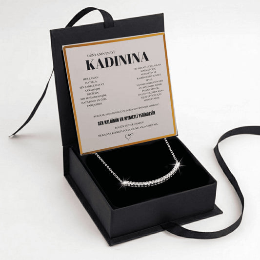 "Kadınına" Sıra Taşlı Kolye Anlamlı Not ve kutulu