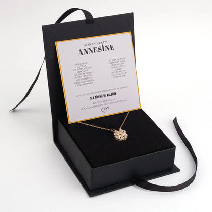 "Annesine" Yonca Kolye Anlamlı Not ve Kutulu