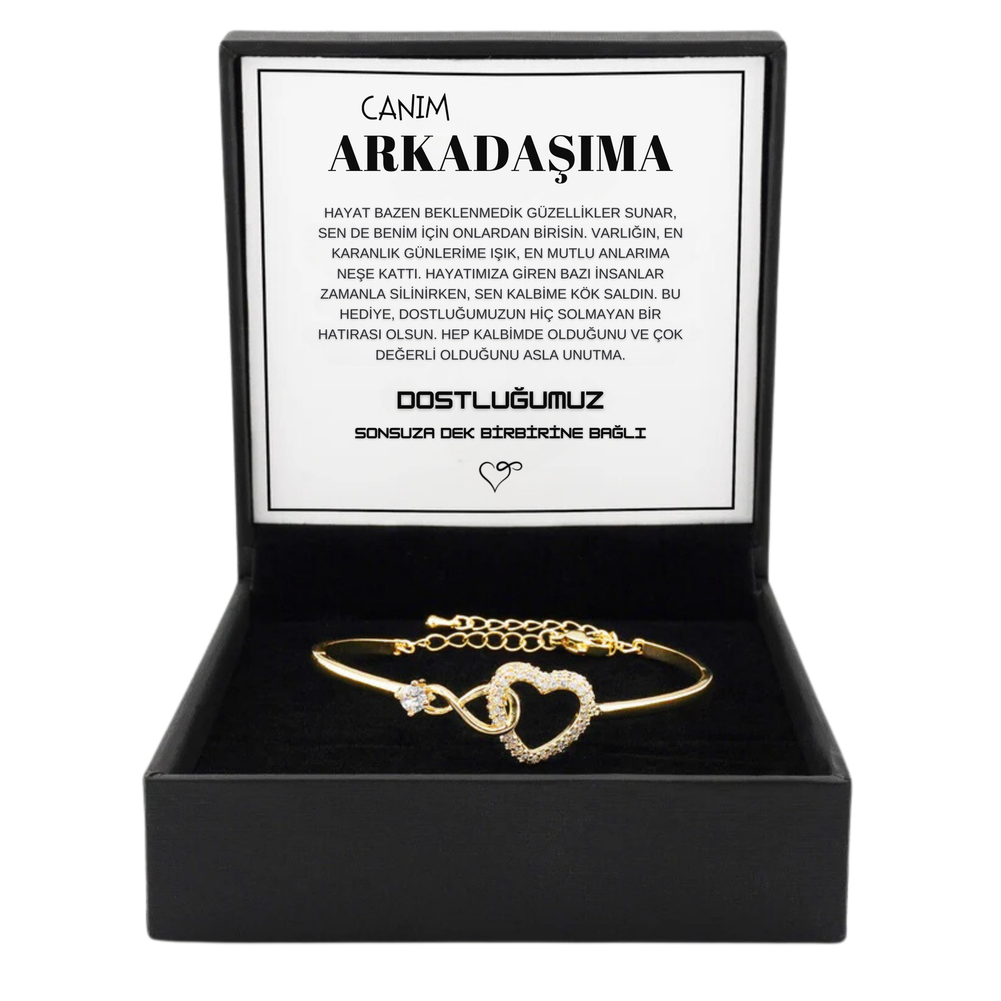 "Canım Arkadaşıma" Sonsuza Dek Bağlı Bileklik Anlamlı Not ve Kutulu