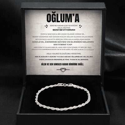 „Für meinen Sohn“ Herren-Stahlkettenarmband mit Notiz und Geschenkbox