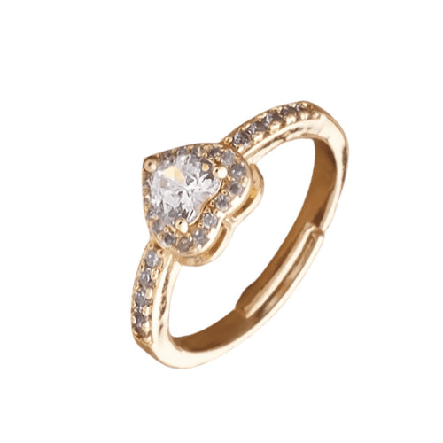 Taşlı Kalp Yüzük Gold