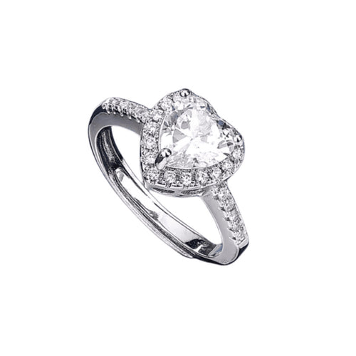 Taşlı Kalp Yüzük Silver