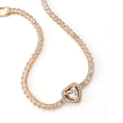 Taşlı Kalp Bileklik Gold