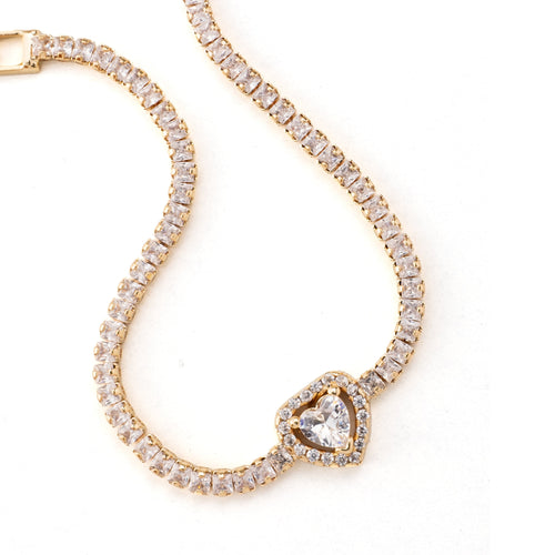 Taşlı Kalp Bileklik Gold