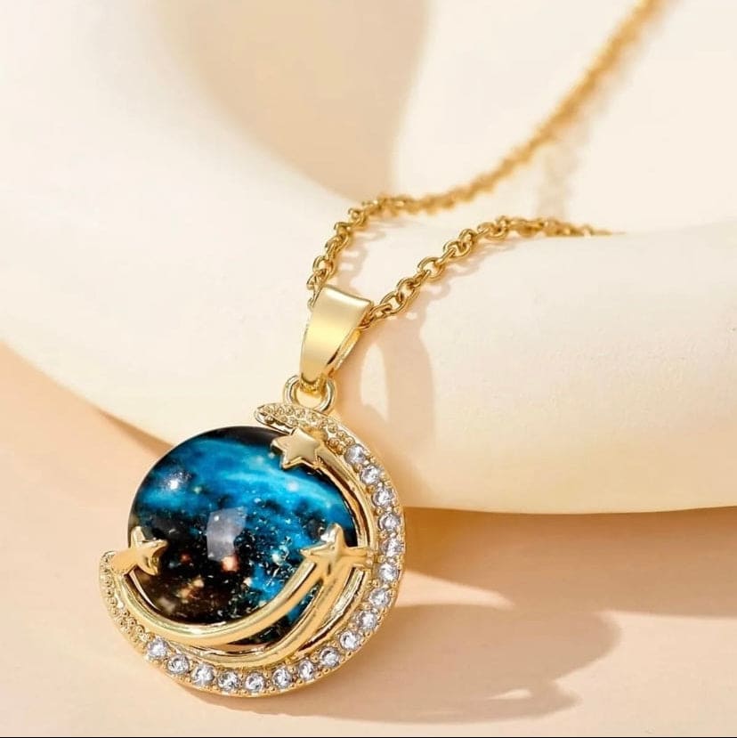 ''Kızıma'' Yıldızlı Gökyüzü Gezegen Kolye Anlamlı Not ve Kutulu