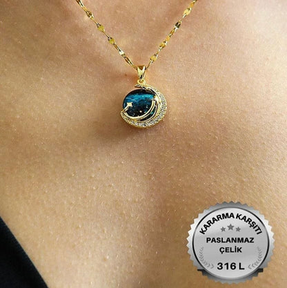 ''Kızıma'' Yıldızlı Gökyüzü Gezegen Kolye Anlamlı Not ve Kutulu