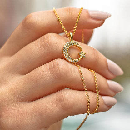 Halskette „Für meine Tochter“ mit Halbmondstern und Notiz und Geschenkbox