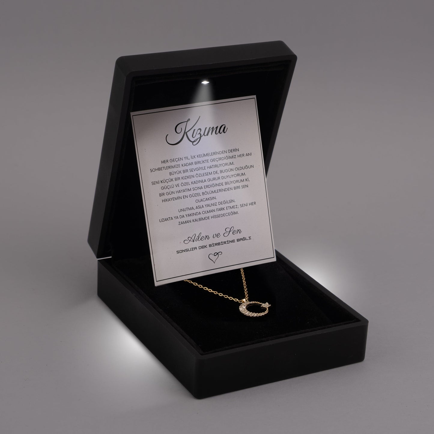 Halskette „Für meine Tochter“ mit Halbmondstern und Notiz und Geschenkbox