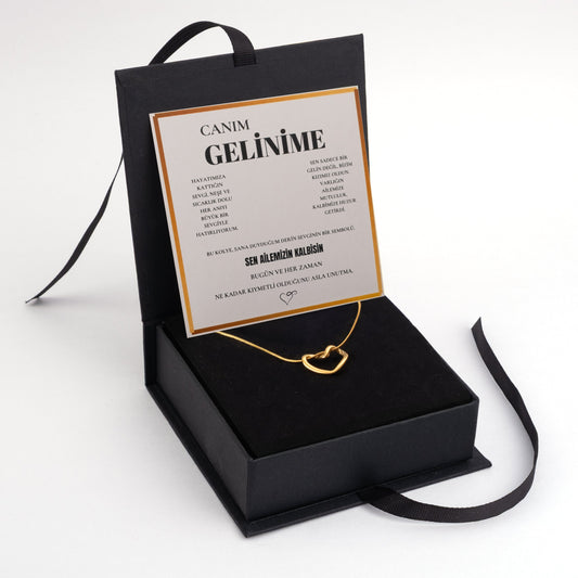 "Gelinime" Kalp Çelik Kolye Anlamlı Not ve Kutulu