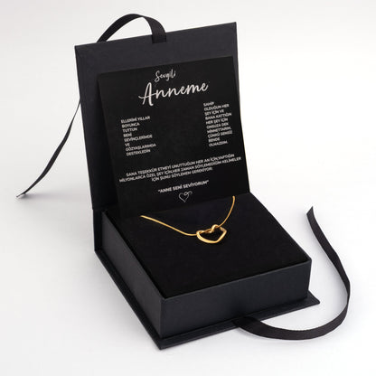 "Anneme" Kalp Çelik Kolye Anlamlı Not ve Kutulu