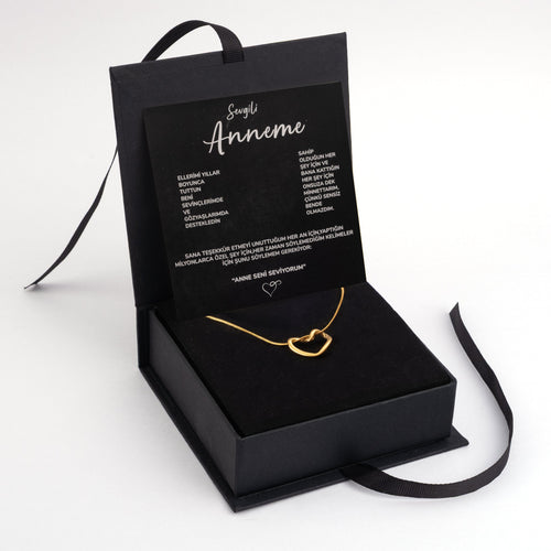 "Anneme" Kalp Çelik Kolye Anlamlı Not ve Kutulu