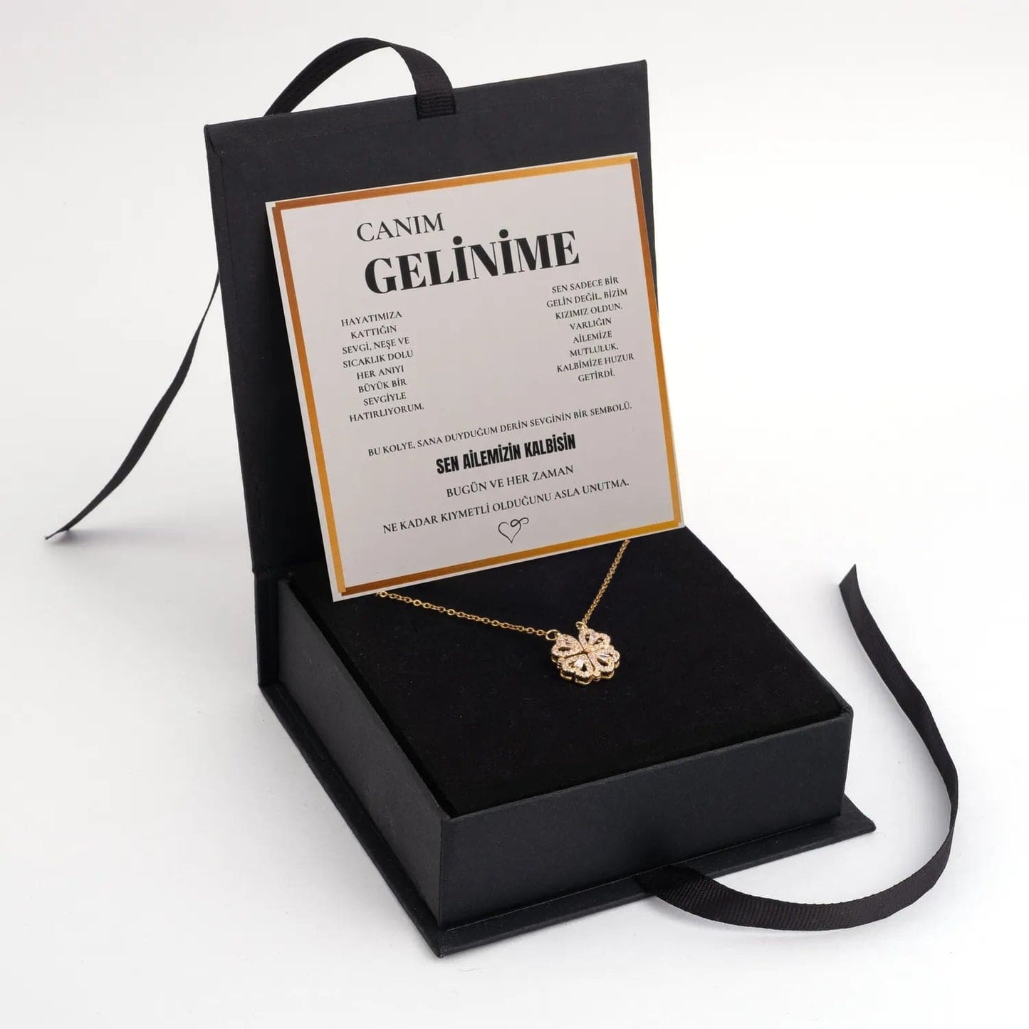 "Gelinime" Yonca Kolye Anlamlı Not ve Kutulu