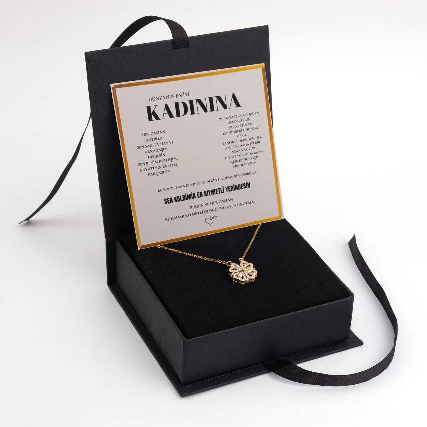 ''Kadınıma'' Yonca Kolye Anlamlı Not ve Kutulu
