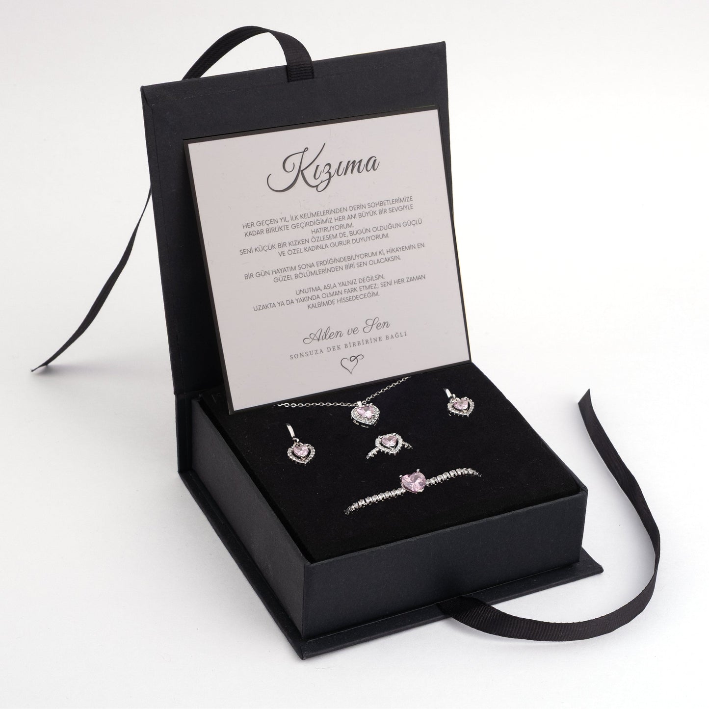 ''Kızıma'' Pembe Kalpli Pandora Hediye Seti