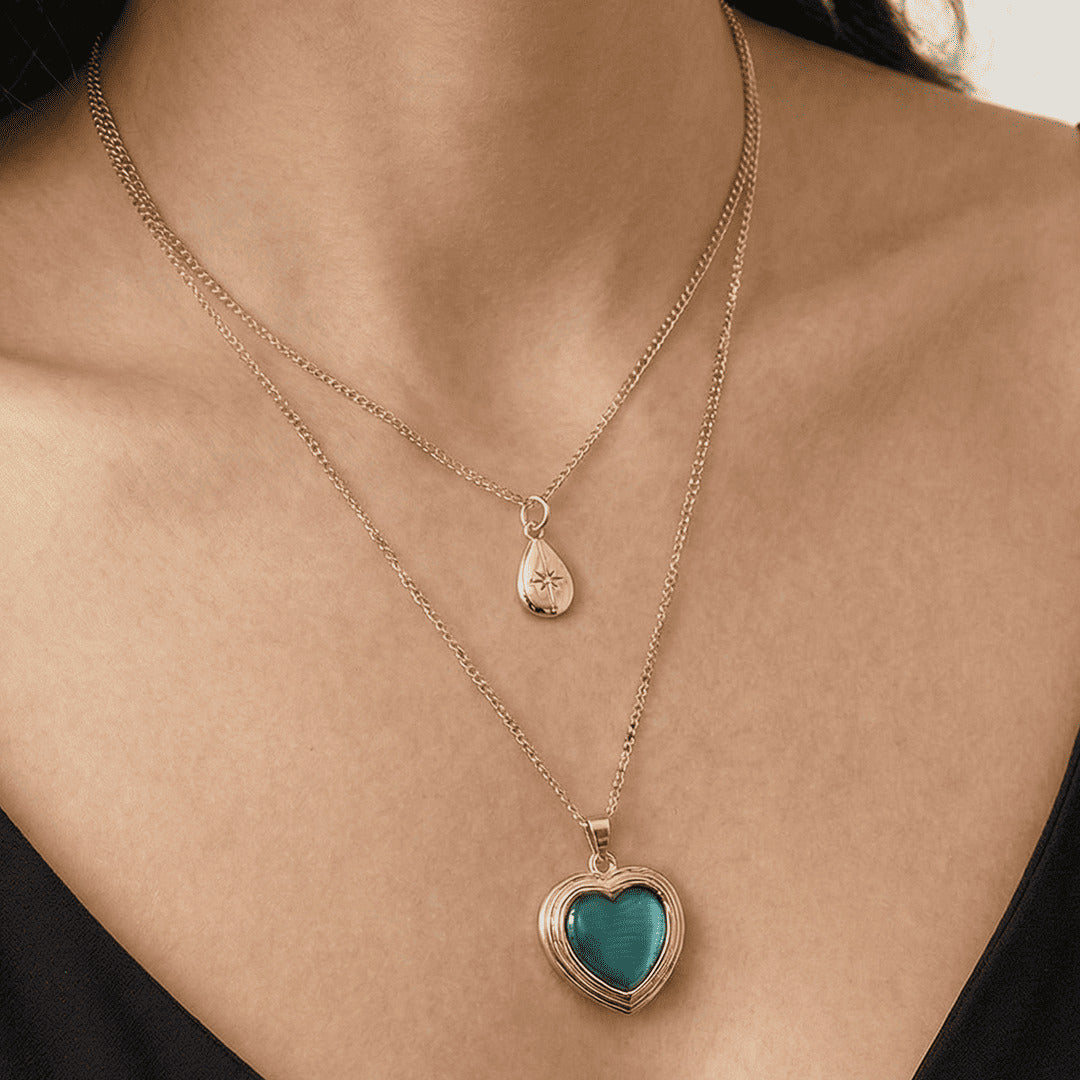 "Kızıma" Deniz Mavisi İkili Kalp Kolye Anlamlı Not ve Kutulu