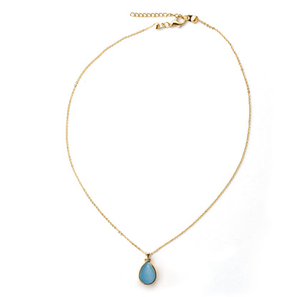 "Sevgilime" Deniz Mavisi Doğal Taşlı Damla Kolye Anlamlı Not ve Kutulu