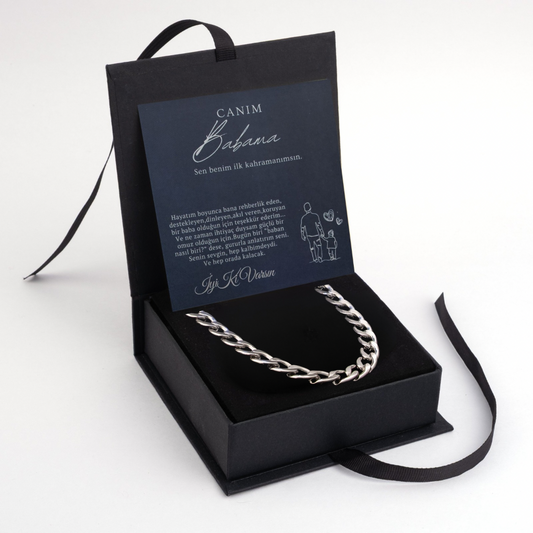 ''Canım Babam'' Burgu Erkek Bileklik Anlamlı Not ve Kutulu