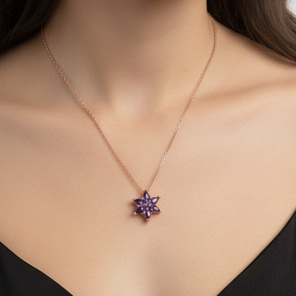 “Kızıma” Mor Yıldız Çiçeği Kolye Anlamlı Notlu ve Kutulu