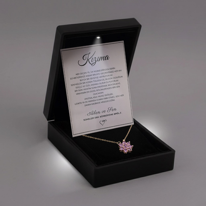 “Kızıma” Mor Yıldız Çiçeği Kolye Anlamlı Notlu ve Kutulu