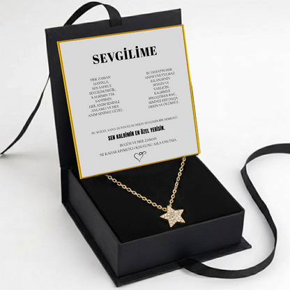 "Sevgilime" Elmas İşlemeli Star Kolye Anlamlı Not ve Kutulu