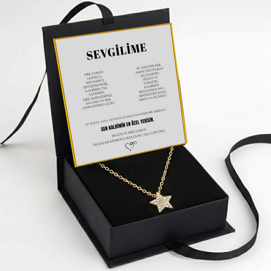 "Sevgilime" Elmas İşlemeli Star Kolye Anlamlı Not ve Kutulu