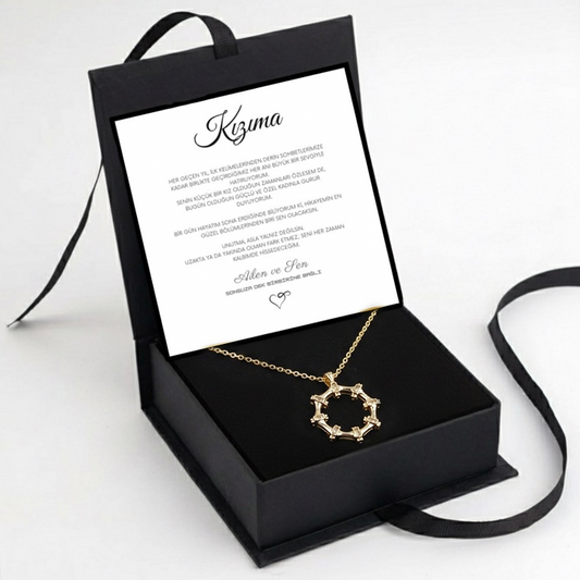 "Kızıma" yıldız çelengi kolye Anlamlı Not ve Kutulu