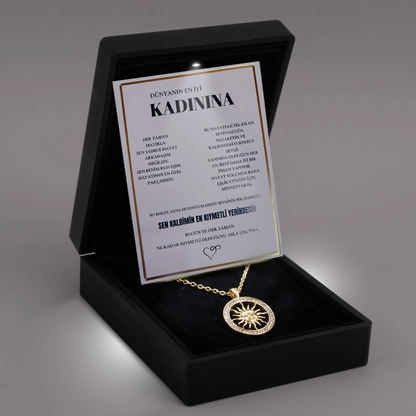 "Kadınına" antik pusula Kolye Anlamlı Not ve Kutulu