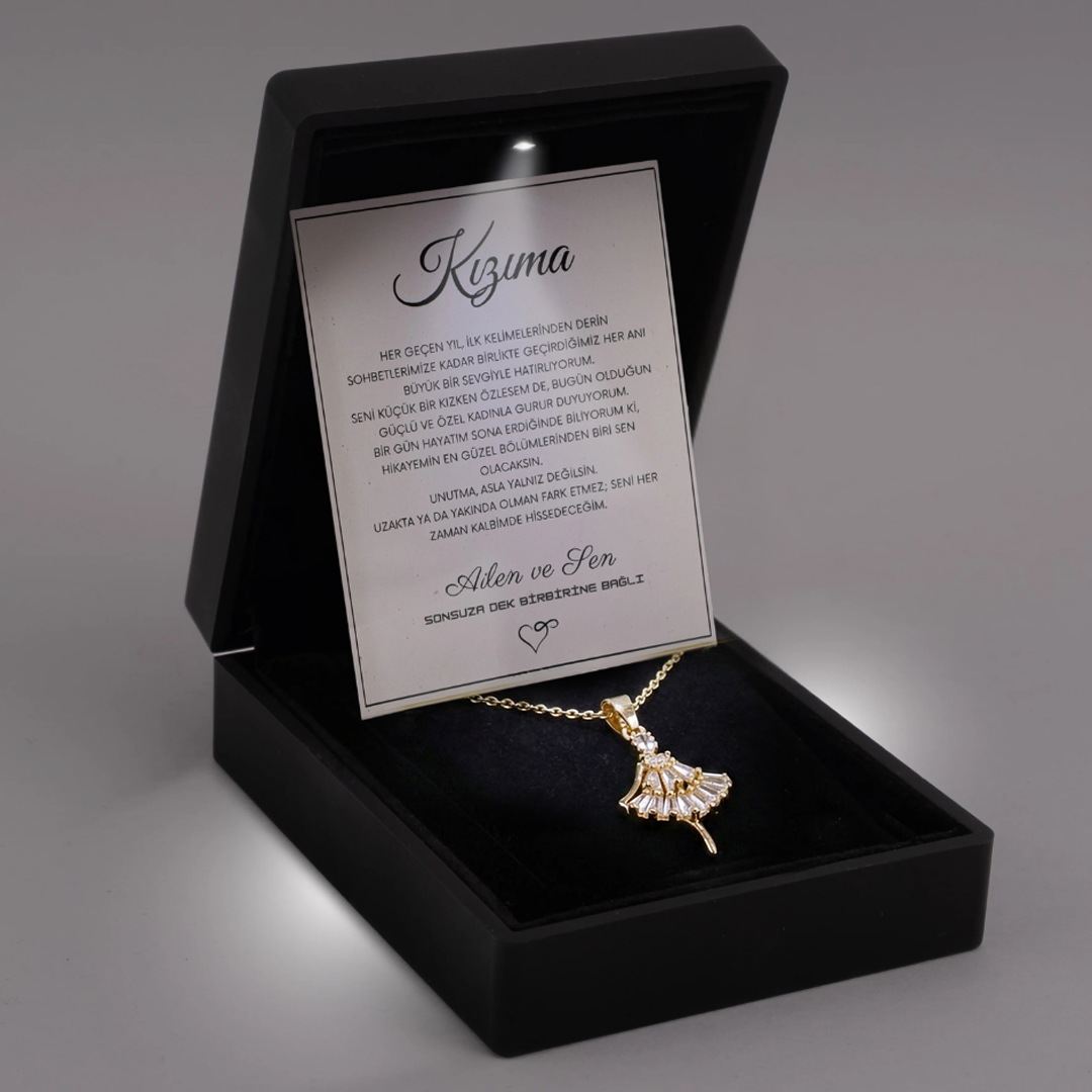 "Kızıma" elmas işlemeli balerin kolye Anlamlı Not ve Kutulu