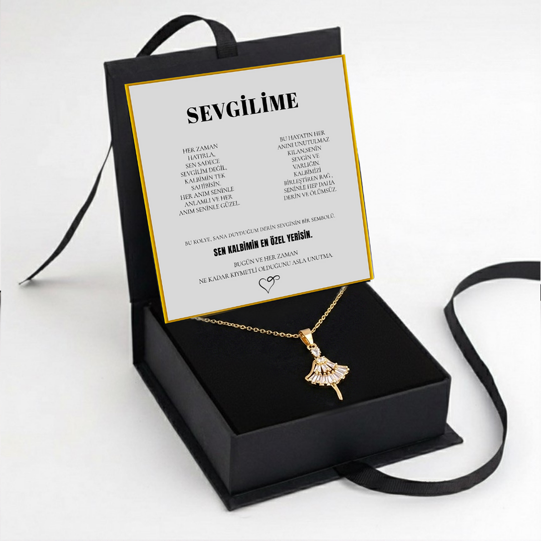 "Sevgilime" elmas işlemeli balerin Kolye Anlamlı Not ve Kutulu