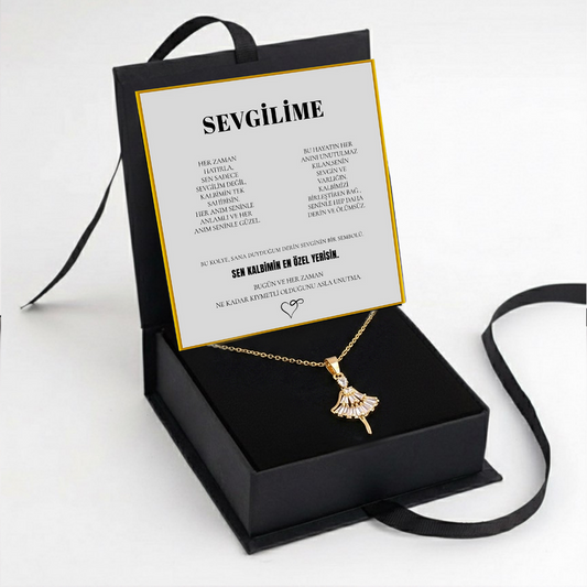 "Sevgilime" elmas işlemeli balerin Kolye Anlamlı Not ve Kutulu
