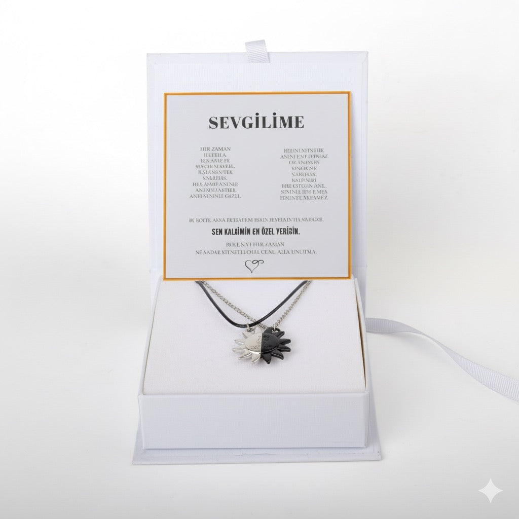 "Sevgilime" İkili Çift Güneş Kolye Anlamlı Not ve Kutulu