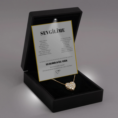 "Sevgilime" Elmas İşlemeli Kalp Kolye Notlu ve Kutulu