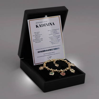 "Kadınına" Şans Temalı Bileklik Notlu ve Kutulu
