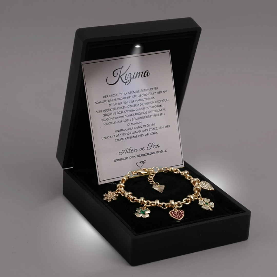 "Kızıma" Şans Temalı Bileklik Notlu ve Kutulu