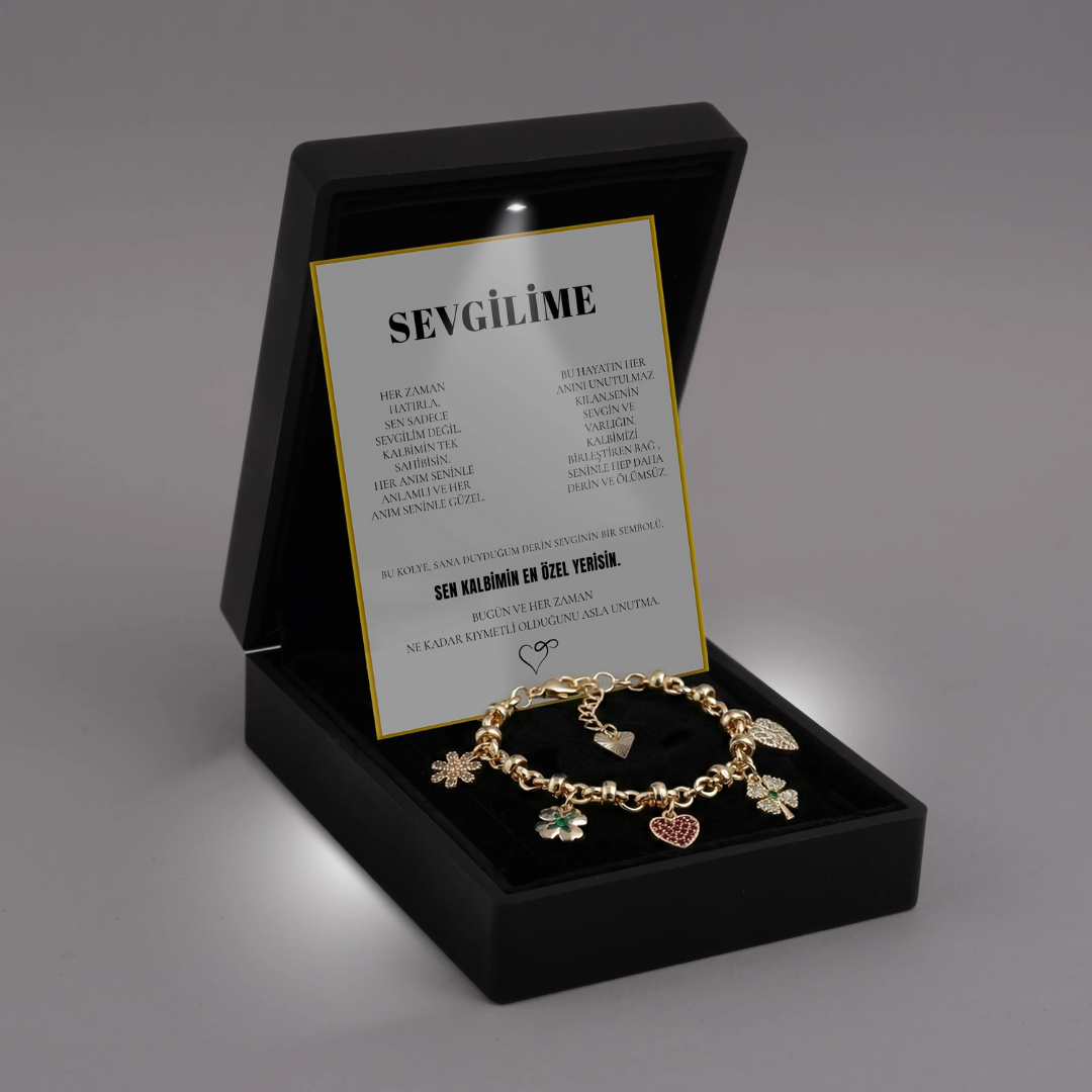 "Sevgilime" Şans Temalı Bileklik Notlu ve Kutulu