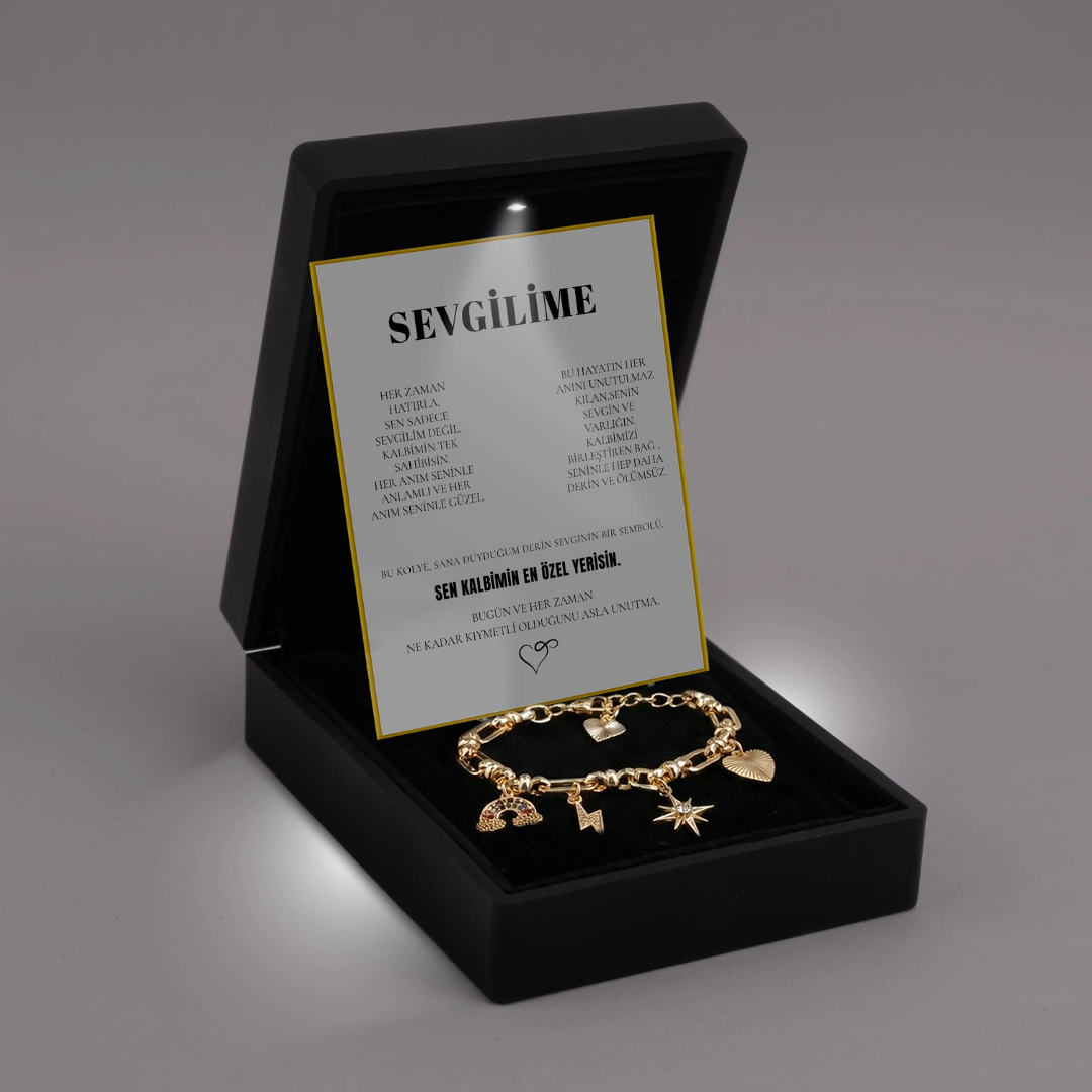 "Sevgilime" Gökyüzü Temalı Bileklik Notlu ve Kutulu