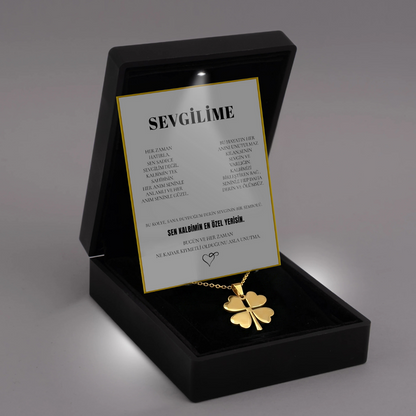 "Sevgilime" Yonca Çiçeği Kolye Anlamlı Not ve Kutulu