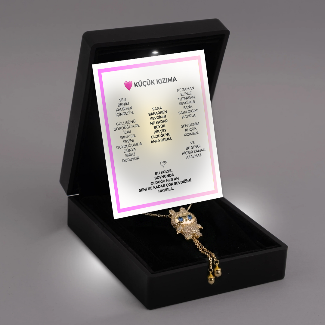 "Küçük Kızıma" Labubu Kolye Anlamlı Not ve Kutulu