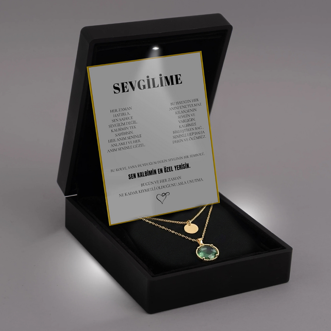 "Sevgilime" Zümrüt Renk Damga Kolye Anlamlı Not ve Kutulu