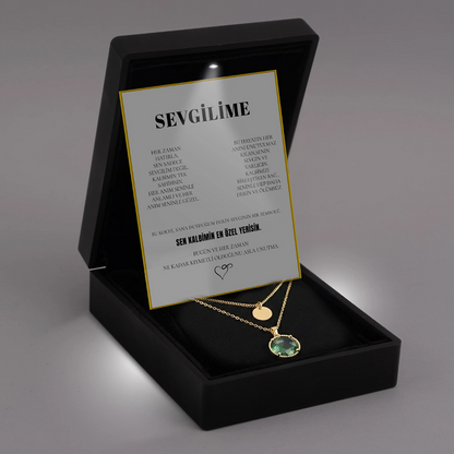 "Sevgilime" Zümrüt Renk Damga Kolye Anlamlı Not ve Kutulu