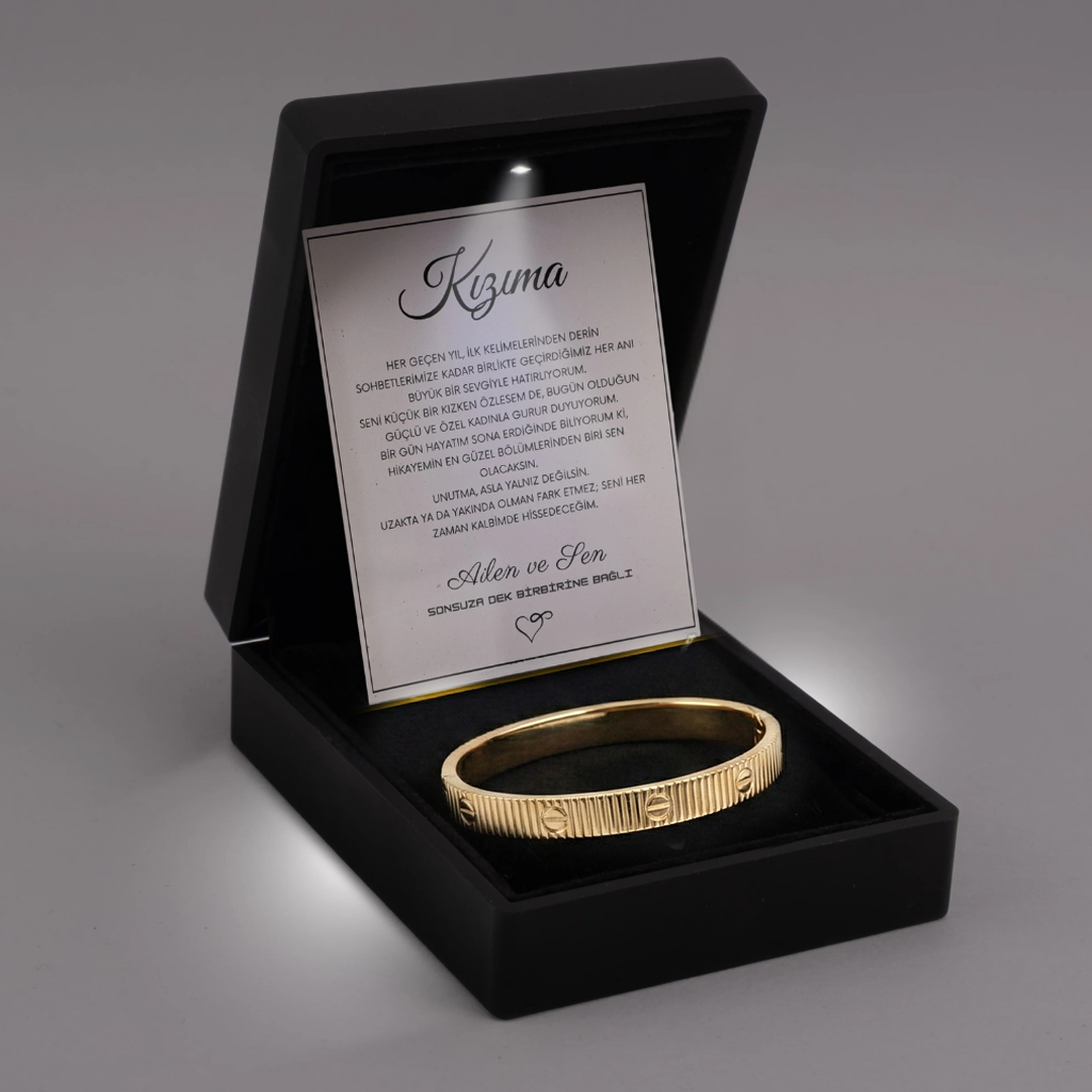 "Kızıma" Altın Dokunuş Bileziği Anlamlı Notlu Kutulu