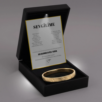 "Sevgilime" Altın Dokunuş Bileziği Anlamlı Not ve Kutulu