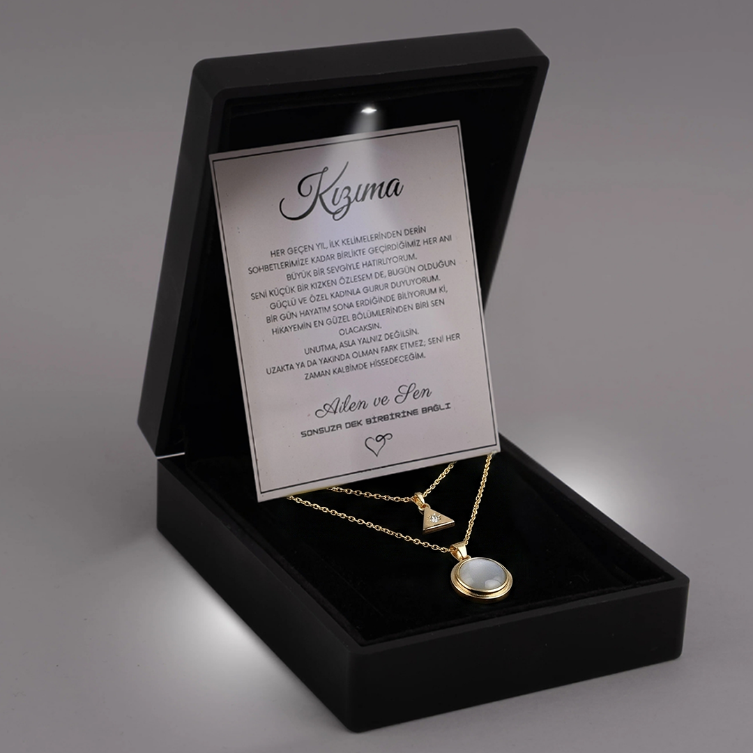 "Kızıma" Krem Renk Damga Kolye Anlamlı Not ve Kutulu