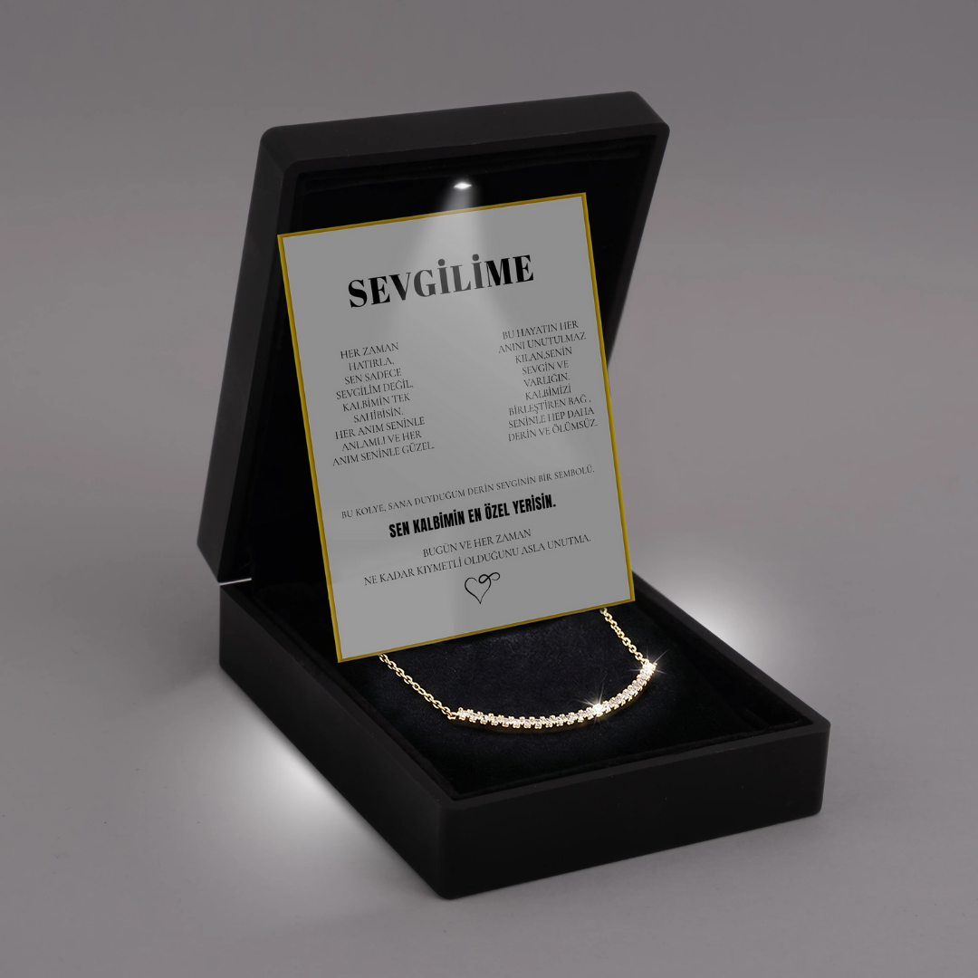 "Sevgilime" Sıra Taşlı Gold Renk Kolye Anlamlı Not ve Kutulu